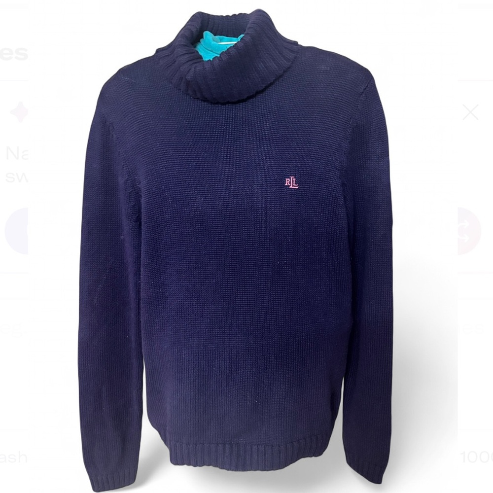 Ralph Lauren Dark Blue Turtleneck Thick Sweater- Cable Knit- Sz Small